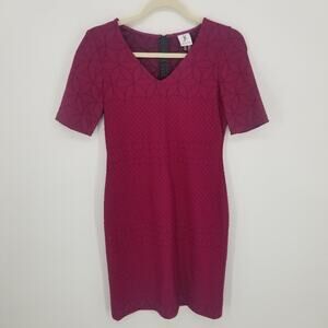 3/$25 Julia Jordan Textured Floral Bodycon Dress 4 Fitted Short Sleeve Berry Red